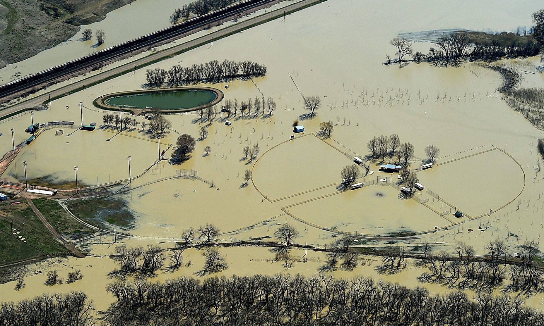 Flooded baseball field, Glasgow